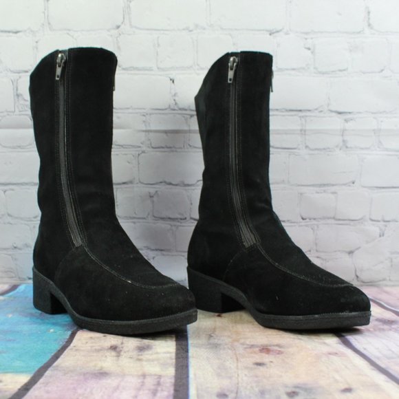 LL Bean Women's Black Suede Double Zipper Shearling Lined Boots Size 9 Inch - Picture 3 of 9